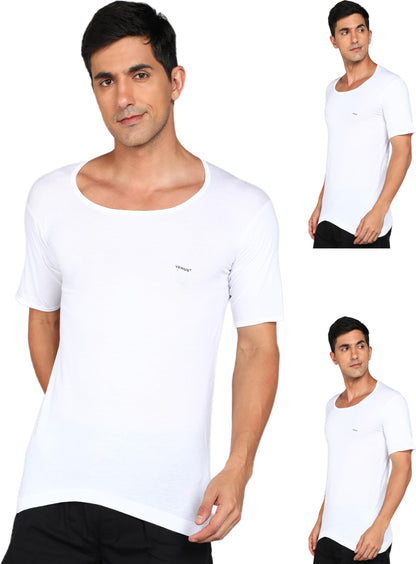 LUX VENUS Men's Round Neck Half Sleeve Cotton Vest Pack of 3