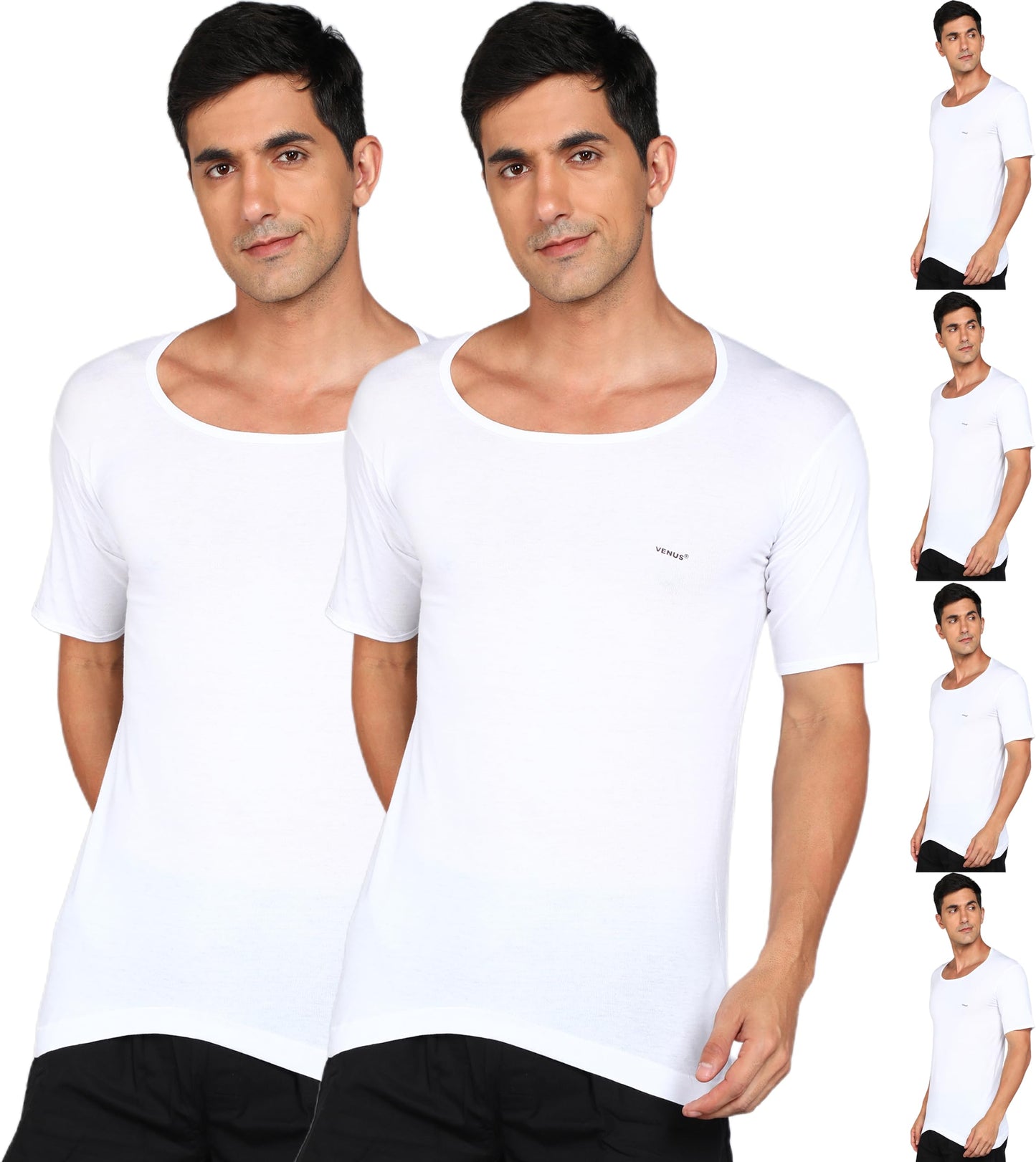 LUX VENUS Men's Round Neck Half Sleeve Cotton Vest Pack of 6