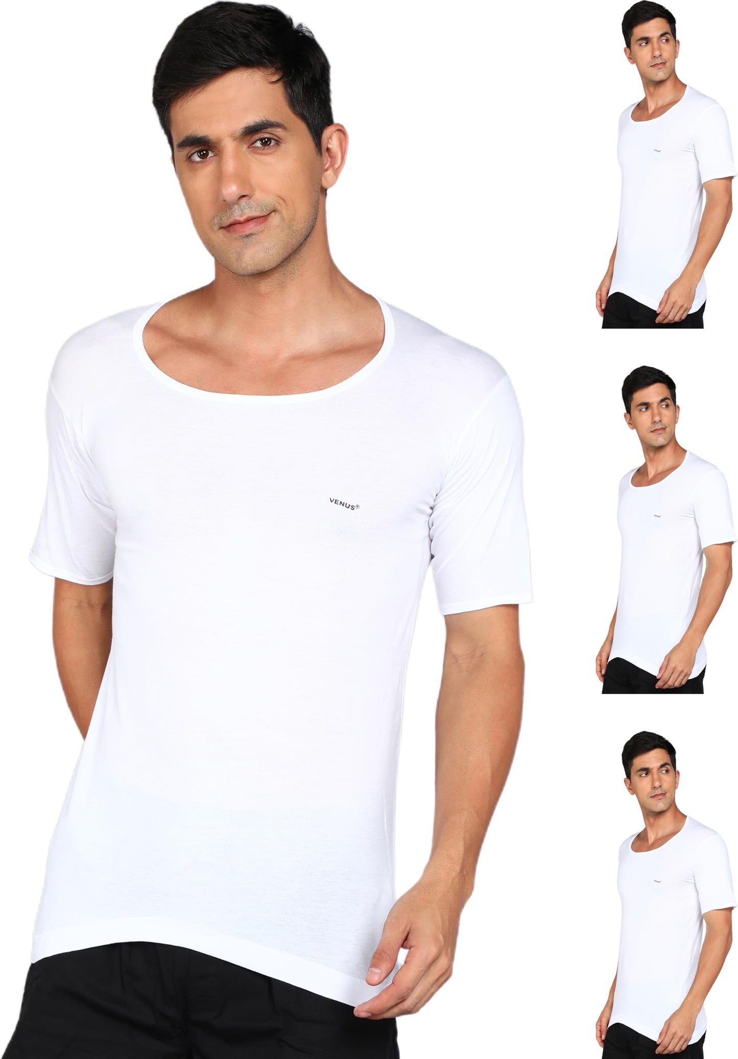 LUX VENUS Men's Round Neck Half Sleeve Cotton Vest Pack of 4