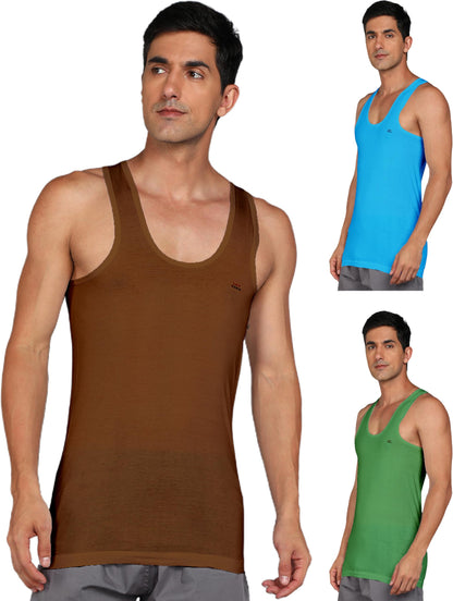 LUX VENUS Men's Round Neck Sleeveless Cotton Vest Pack of 3