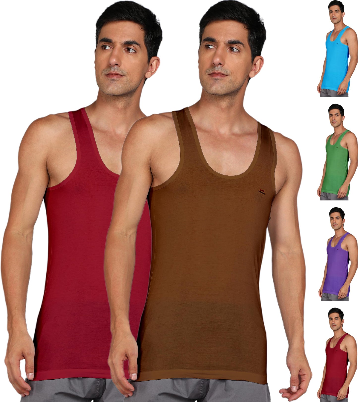 LUX VENUS Men's Round Neck Sleeveless Cotton Vest Pack of 6