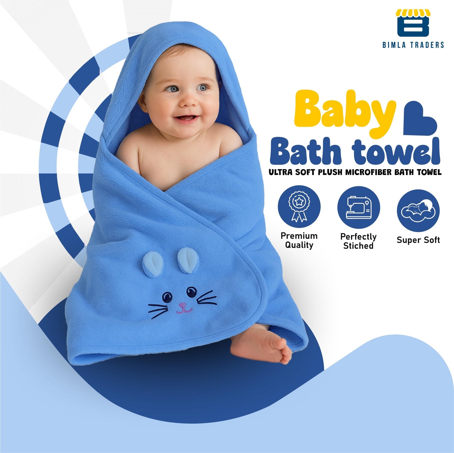 Bimla Traders Baby Bath Towel for Infants, New Born Babies and Toddlers, Soft Cotton Pack of 1