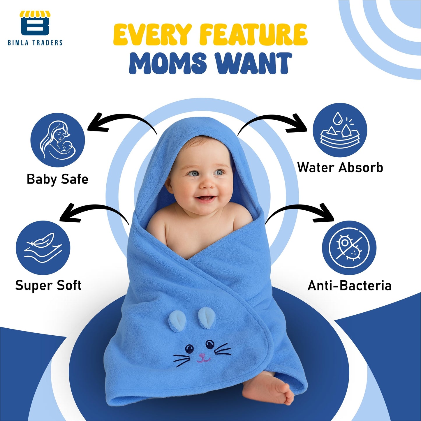 Bimla Traders Baby Bath Towel for Infants, New Born Babies and Toddlers, Soft Cotton Pack of 1