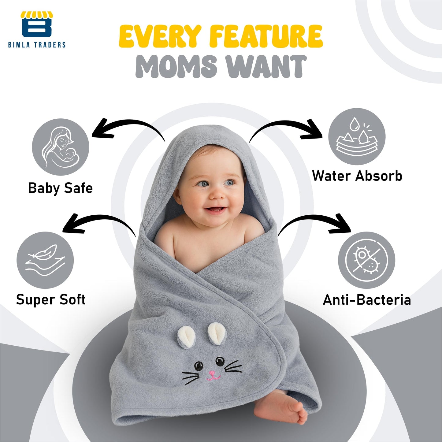 Bimla Traders Baby Bath Towel for Infants, New Born Babies and Toddlers, Soft Cotton Pack of 1
