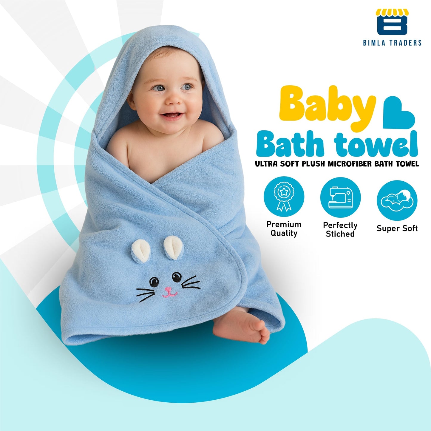 Bimla Traders Baby Bath Towel for Infants, New Born Babies and Toddlers, Soft Cotton Pack of 1
