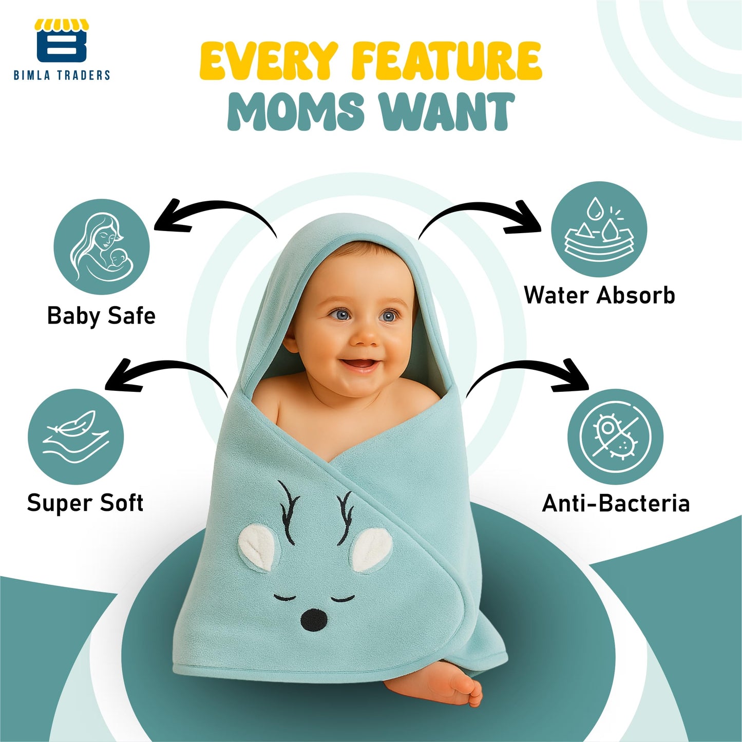 Bimla Traders Baby Bath Towel for Infants, New Born Babies and Toddlers, Soft Cotton Pack of 1