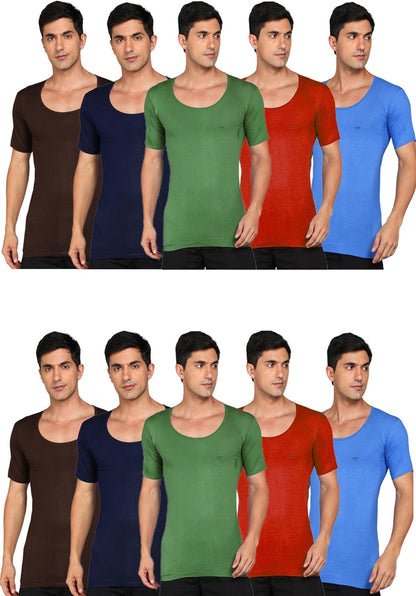 LUX VENUS Men's Round Neck Half Sleeve Cotton Vest Pack of 10