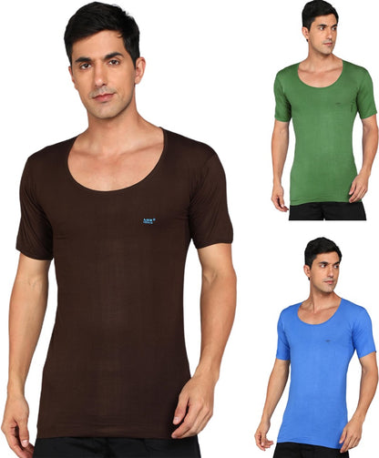 LUX VENUS Men's Round Neck Half Sleeve Cotton Vest Pack of 3