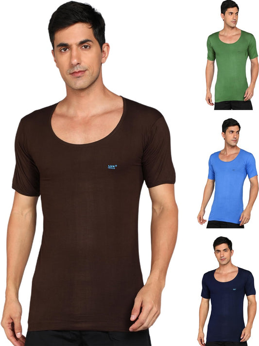 LUX VENUS Men's Round Neck Half Sleeve Cotton Vest Pack of 4