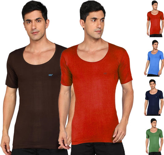 LUX VENUS Men's Round Neck Half Sleeve Cotton Vest Pack of 6