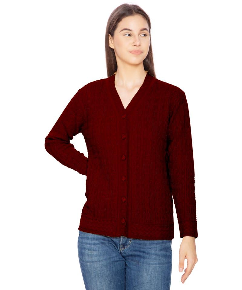 Btag Women Woolen V-Neck Winter Wear Pure Wool Sweater Cardigan | Pack of 1