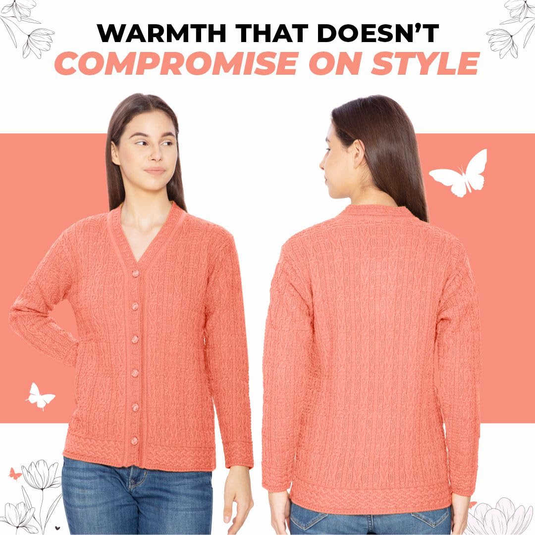 Bimla Traders Women Woolen V-Neck Winter Wear Pure Wool Sweater Cardigan | Pack of 1