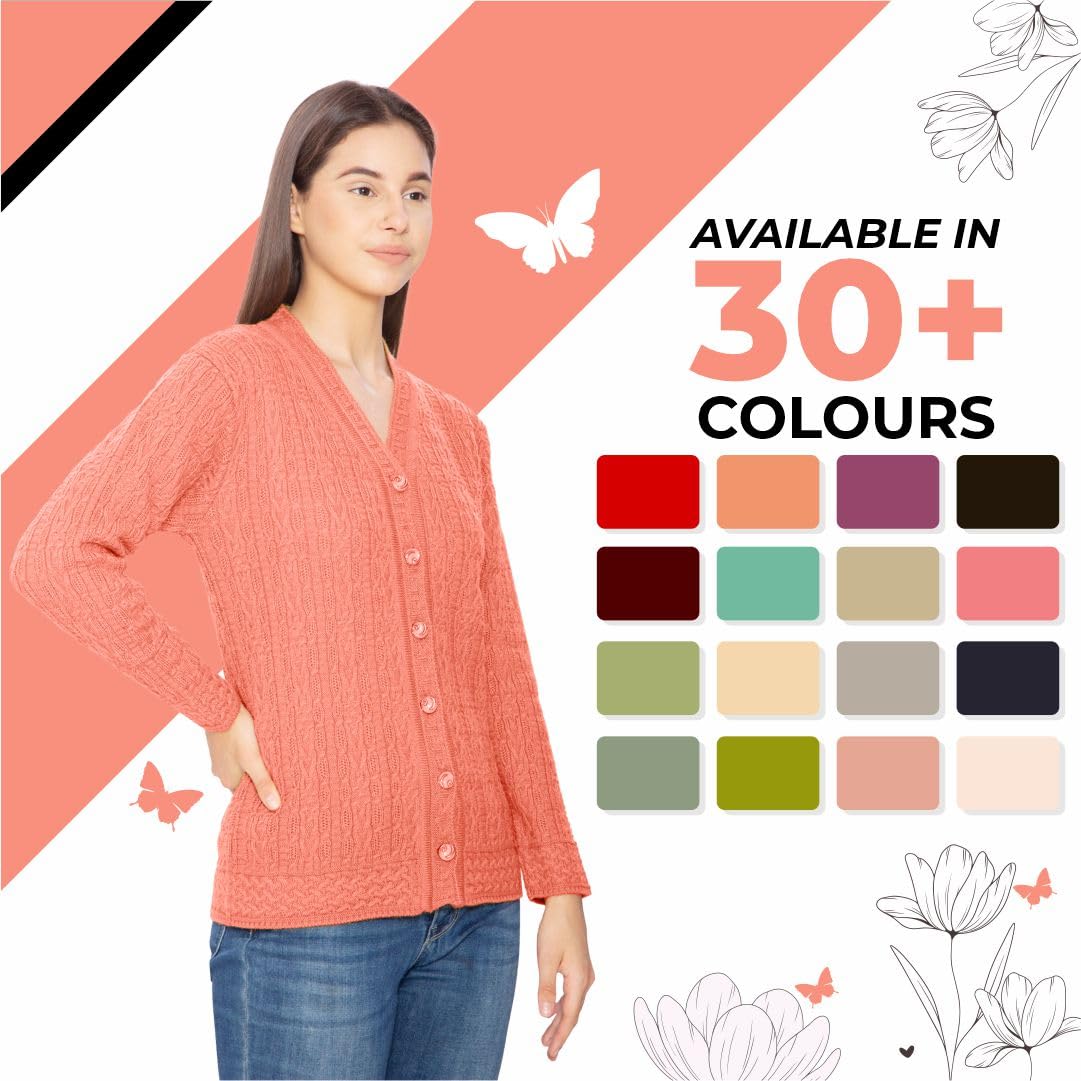 Bimla Traders Women Woolen V-Neck Winter Wear Pure Wool Sweater Cardigan | Pack of 1