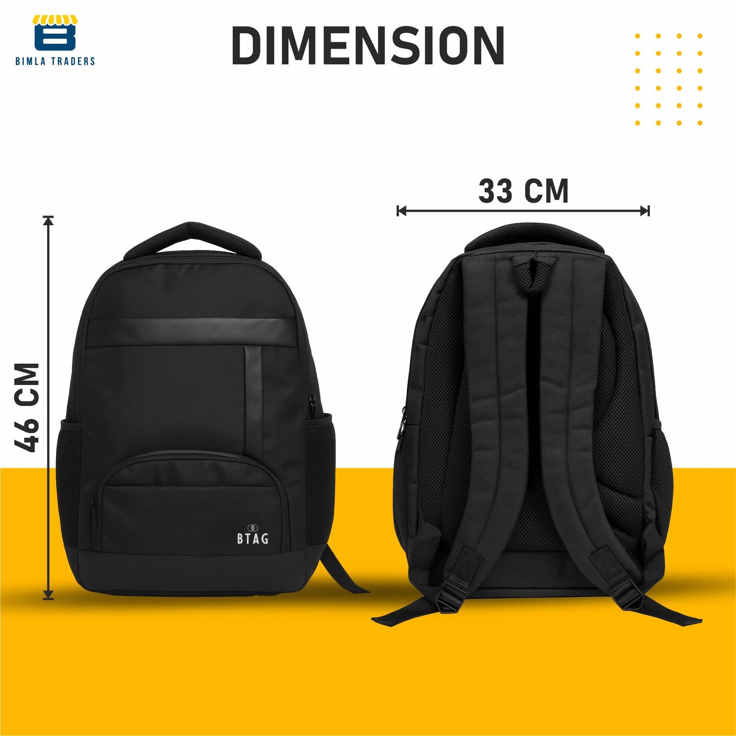 Btag Shoulder Bag For Unisex Stylish Standard Backpack | 29 Liters Capacity | 2 compartments, bottle holder, organizer, college, office, travel (Black)
