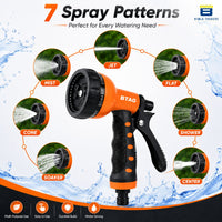 Bimla Traders 8-Pattern Garden Spray Gun Hose Nozzle with Adjustable Trigger Handle, Water Spray Nozzle for Car Wash, Lawn & Garden Watering - with Orange Connector.