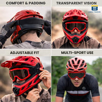 Btag Premium Adult Motocross Dirt Bike Racing, Cycling Goggles – Transparent Lens, Adjustable Strap with Extra Back Padding for Comfort. Pack of 1