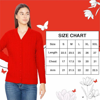 Btag Women Woolen V-Neck Winter Wear Pure Wool Sweater Cardigan | Pack of 1