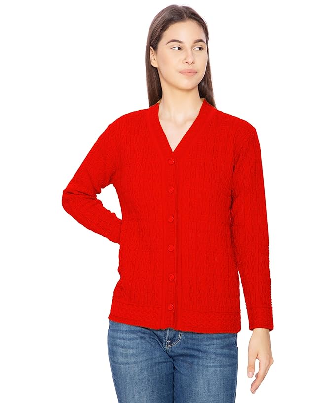 Btag Women Woolen V-Neck Winter Wear Pure Wool Sweater Cardigan | Pack of 1