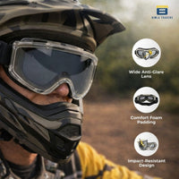 Btag Premium Adult Motocross Dirt Bike Racing, Cycling Goggles – Transparent Lens, Adjustable Strap with Extra Back Padding for Comfort. Pack of 1