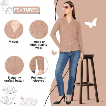 Bimla Traders Women Woolen V-Neck Winter Wear Pure Wool Sweater Cardigan | Pack of 1