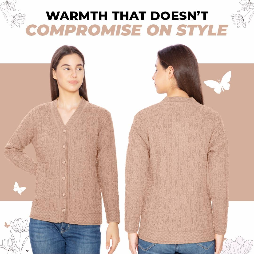 Bimla Traders Women Woolen V-Neck Winter Wear Pure Wool Sweater Cardigan | Pack of 1