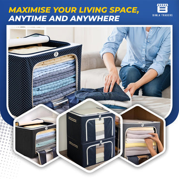 Bimla Traders Clothes, Foldable Clothes Storage Baskets for Wardrobe, Books, Saree, Shirts, Stationery Paper, Document Toy,and Blankets Storage Box with Handles|Assorted | 66 Liter |