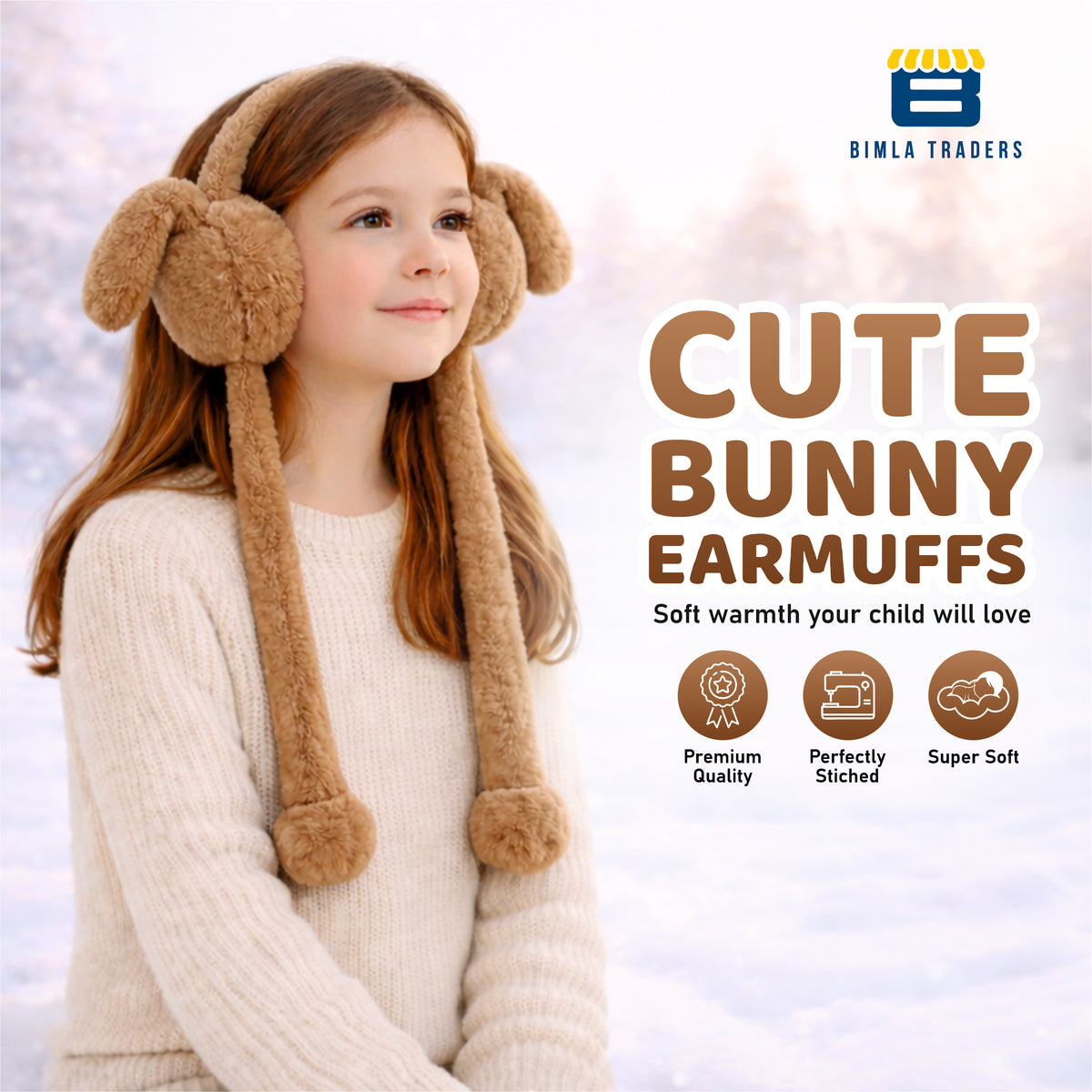 Bimla Traders Kids Premium Plush Bunny Earmuffs – Ultra-Soft, Windproof Ear Warmers with Animated Moving Ears