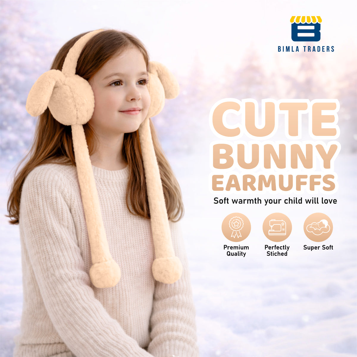 Bimla Traders Kids Premium Plush Bunny Earmuffs – Ultra-Soft, Windproof Ear Warmers with Animated Moving Ears