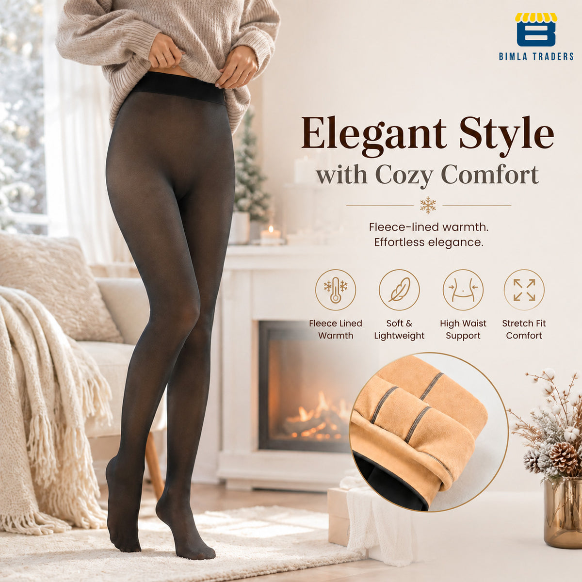 Bimla Traders Women Winter Fur Leggings | Mild Winter Thermal Leggings for 10-18°C | Soft Fleece-Lined Stretch Winter Wear Bottoms