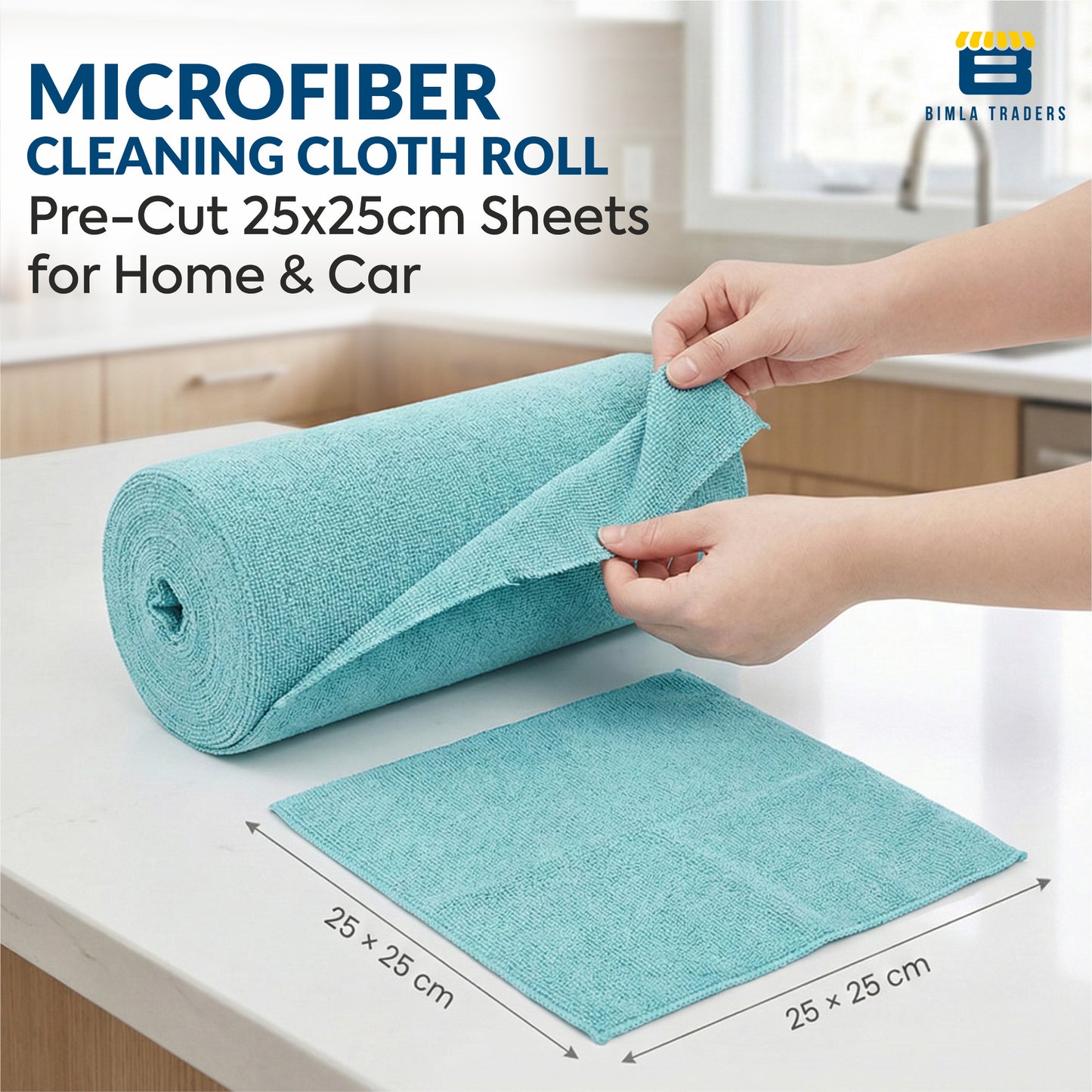 Bimla Traders Microfiber Tear-Away Reusable, Washable, 25x25cm 20 Pieces Cleaning Towels Roll – Premium, Super Absorbent Cloths for Kitchen, Car & Home