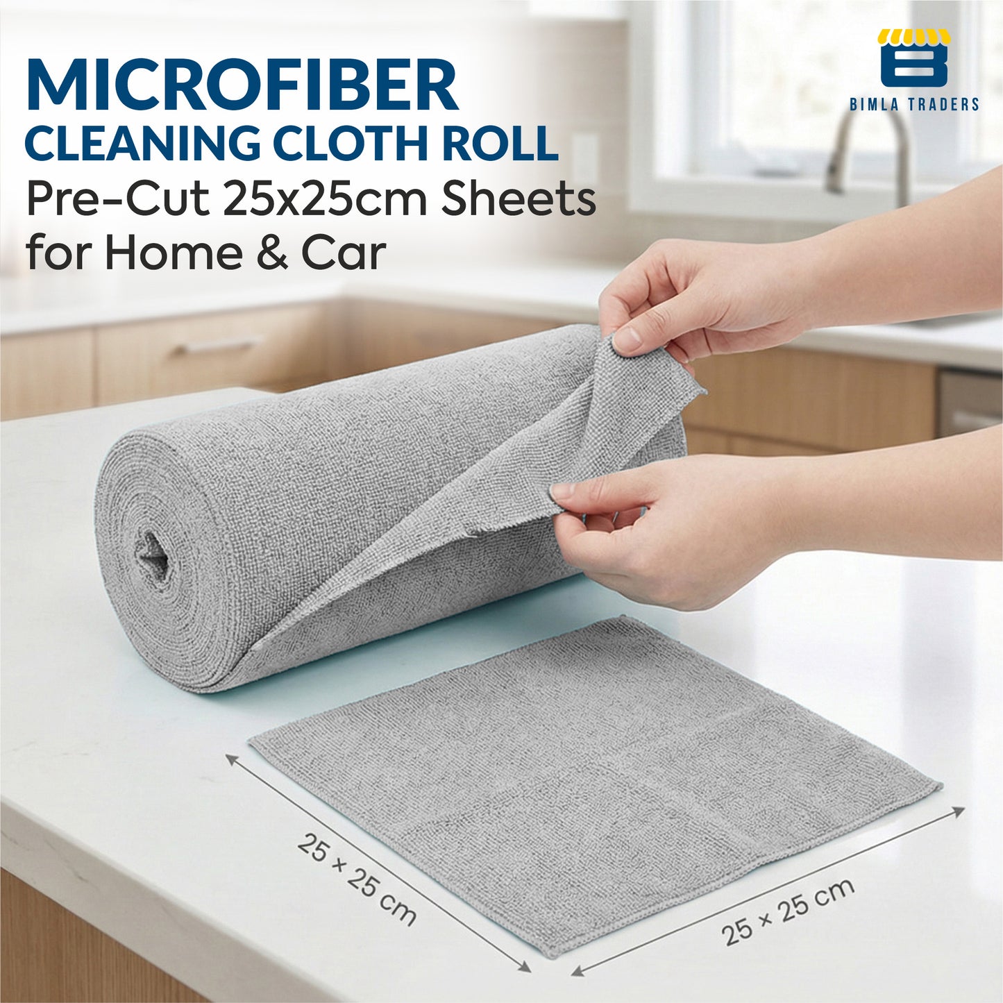 Bimla Traders Microfiber Tear-Away Reusable, Washable, 25x25cm 20 Pieces Cleaning Towels Roll – Premium, Super Absorbent Cloths for Kitchen, Car & Home