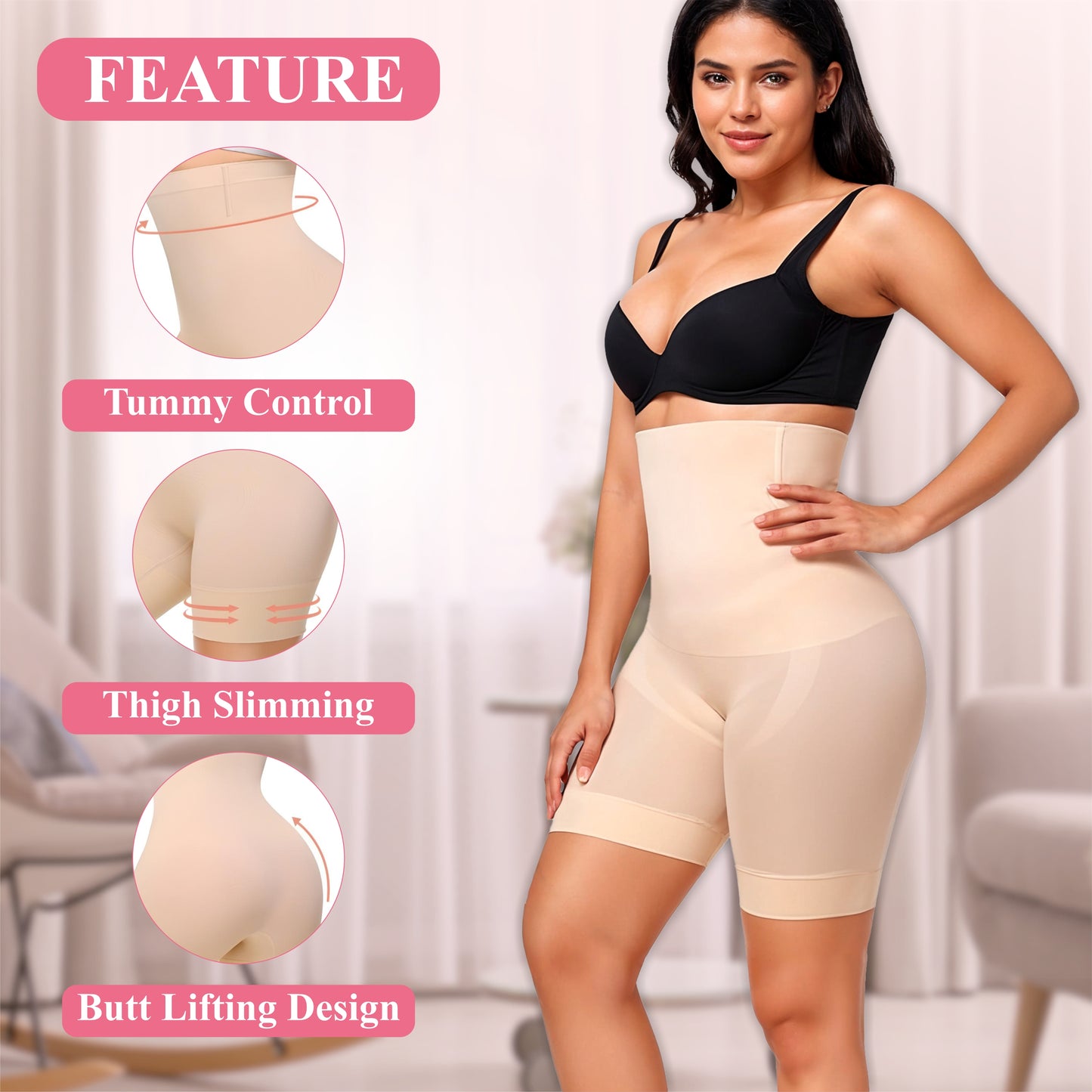 Bimla Traders High Waist Tummy Control Shapewear Shorts | Tummy Tucker| Seamless Body Shaper | Shorts Under Dress | Comfortable | Breathable | Free Size 35 to 75 KG | Skin