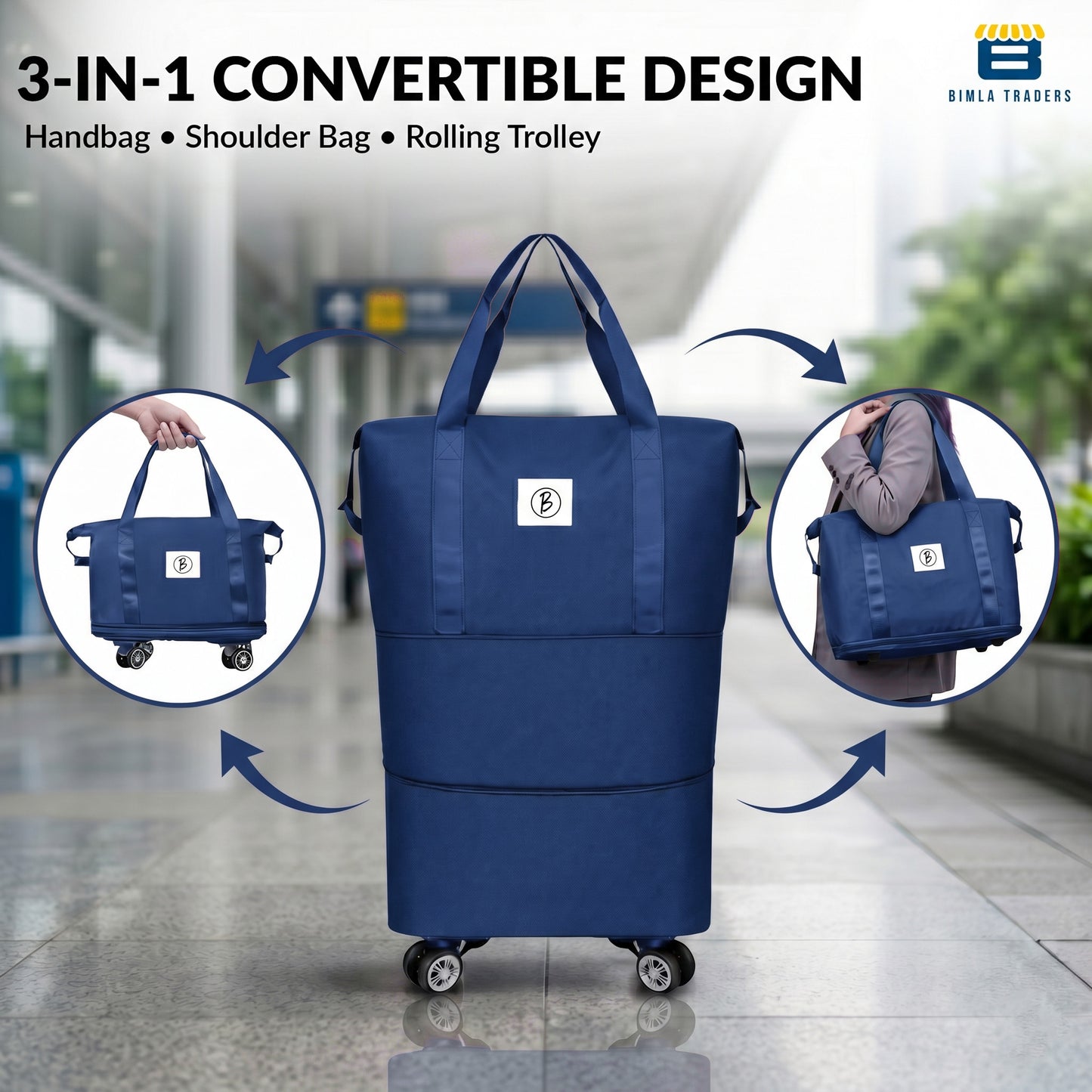 Bimla Traders Travel Duffle Bag with Wheels | Expandable & Waterproof Traveling Bag for Unisex (Pack of 1)