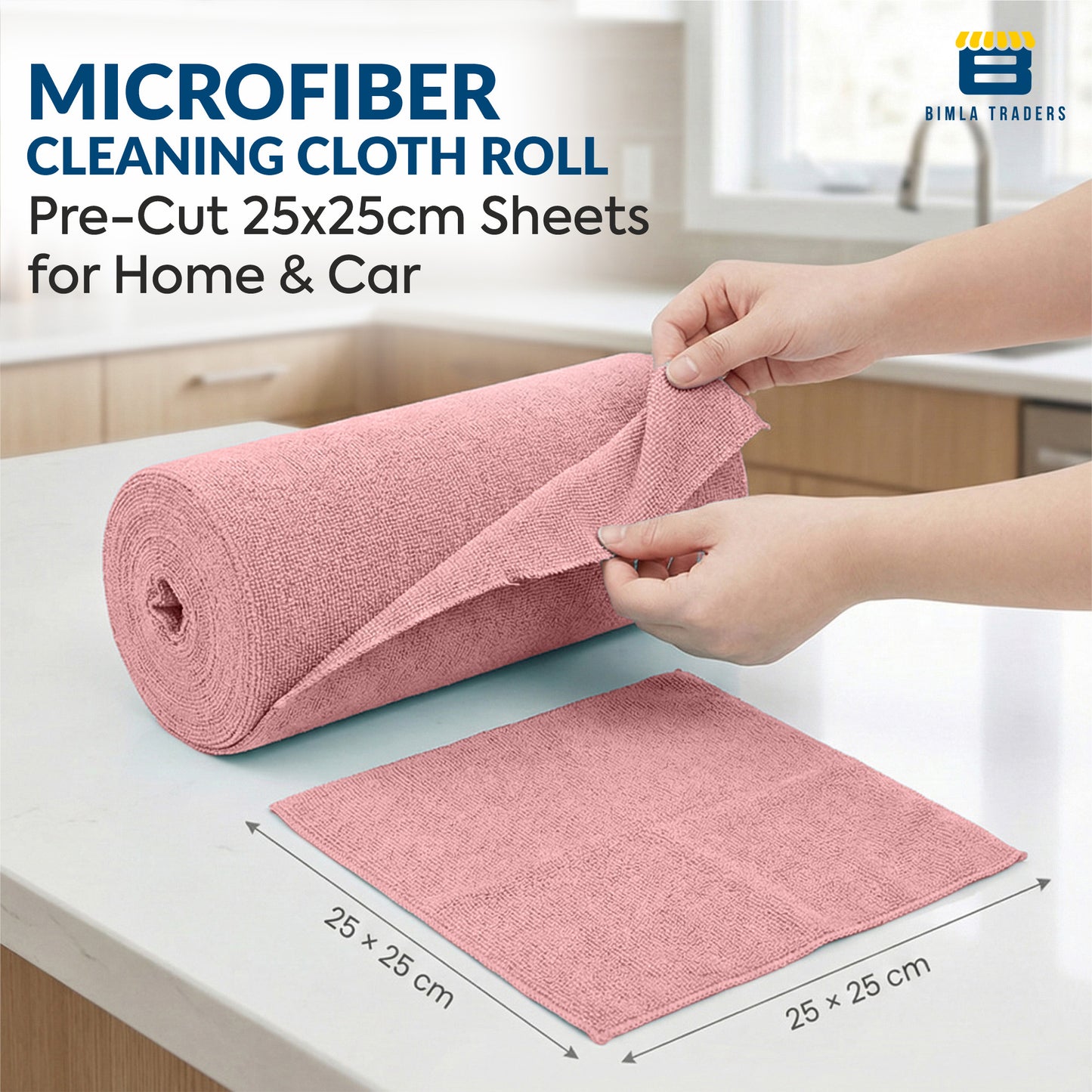 Bimla Traders Microfiber Tear-Away Reusable, Washable, 25x25cm 20 Pieces Cleaning Towels Roll – Premium, Super Absorbent Cloths for Kitchen, Car & Home
