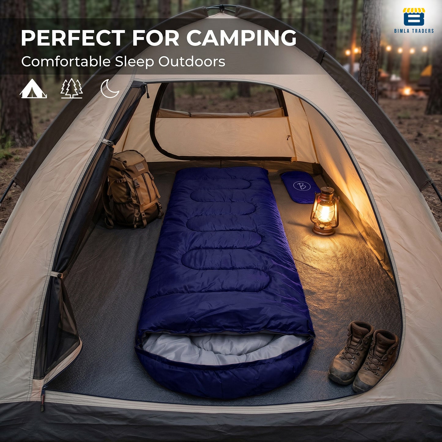 Bimla Traders Sleeping Bag for Camping & Travel | Regular Size Lightweight Sleeping Bag (1kg) | Comfortable, Easy to Carry & Store. Pack of 1