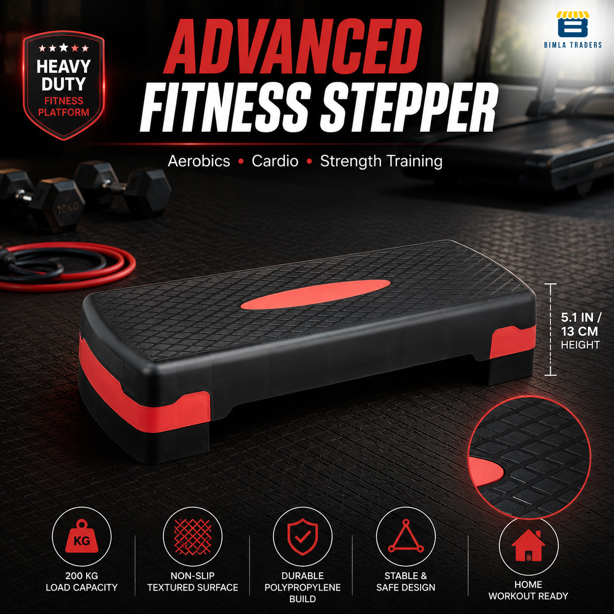 Btag Advanced Fitness Stepper for Aerobics & Cardio Training | Durable Polypropylene Construction | High Load Capacity 200 kg