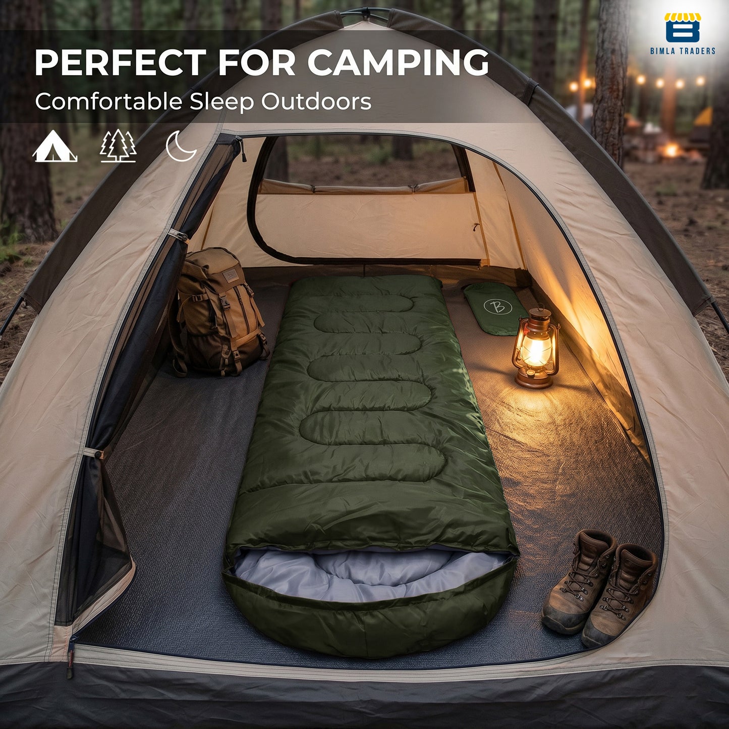 Bimla Traders Sleeping Bag for Camping & Travel | Regular Size Lightweight Sleeping Bag (1kg) | Comfortable, Easy to Carry & Store. Pack of 1