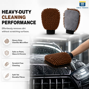 Bimla Traders Microfibre Wash Mitt Cleaning Gloves | Heavy-Duty Quality | Super Absorbent | Extra Large.