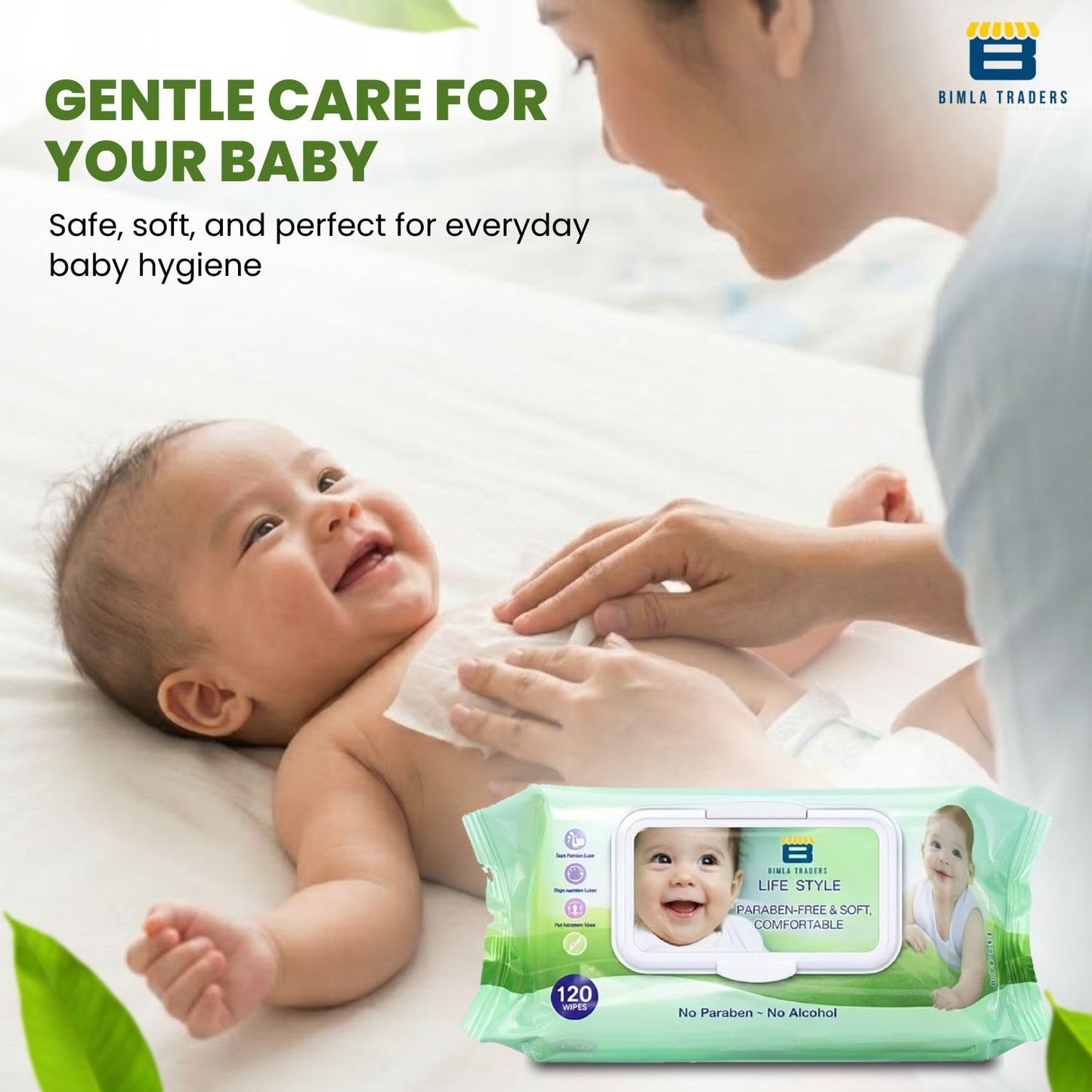 Bimla Traders Soft Natural Baby Wipes | Natural & Gentle Care | Ultra-Soft, Baby-Friendly Wet Wipes for Daily Use 120 Piece Pack