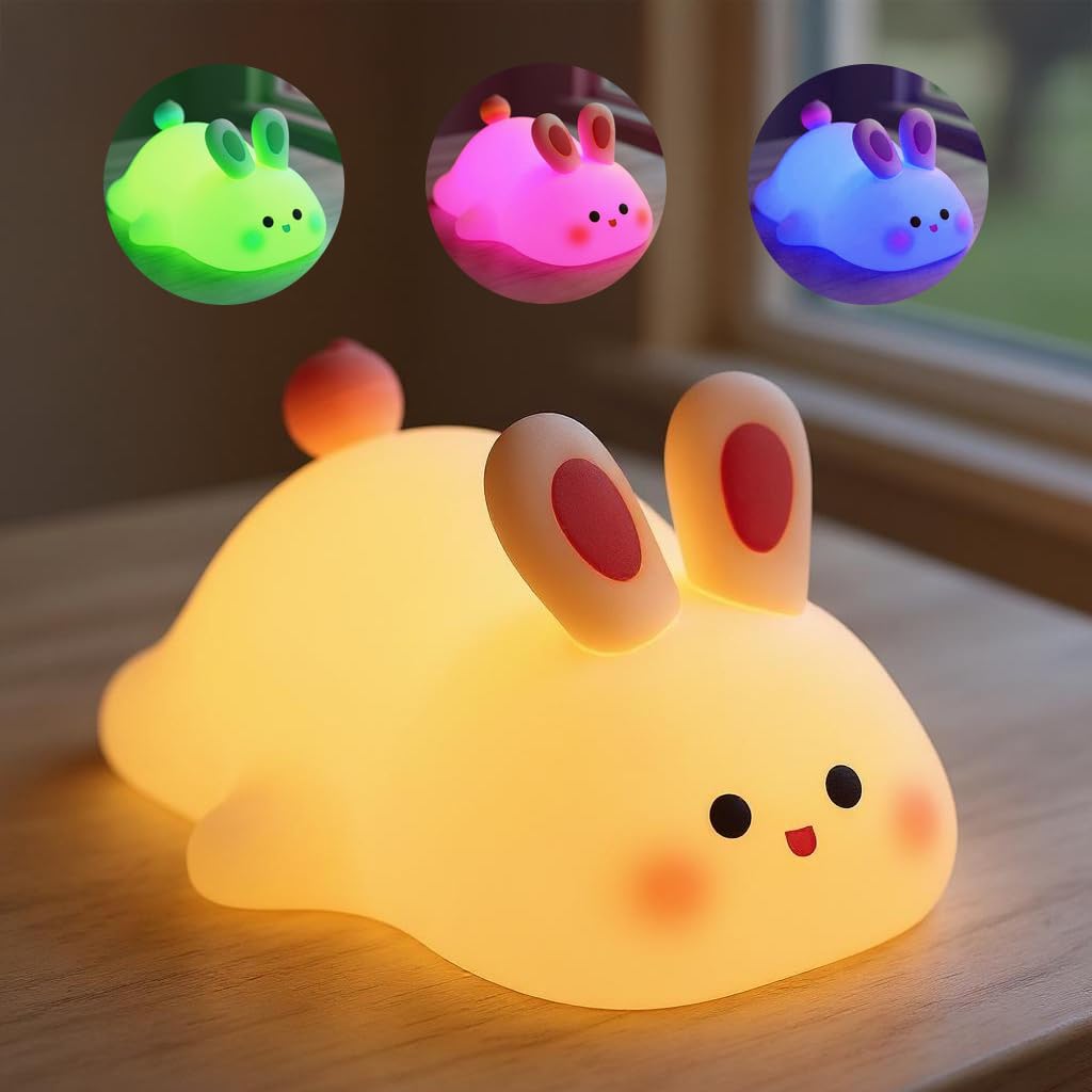CRAE Kids Cute Little Bunny Night Light | Touch Silicone Animal Night Lamp | Ideal Gift for Boys, Girls, Toddlers, and Nursery (Bunny)