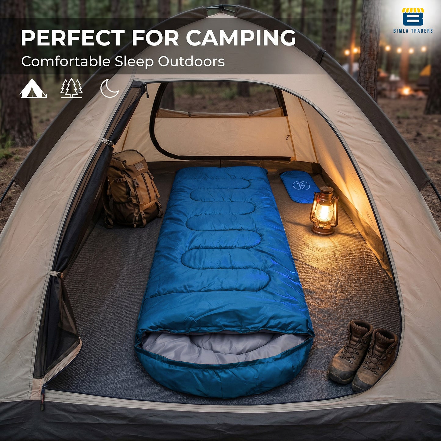 Bimla Traders Sleeping Bag for Camping & Travel | Regular Size Lightweight Sleeping Bag (1kg) | Comfortable, Easy to Carry & Store. Pack of 1