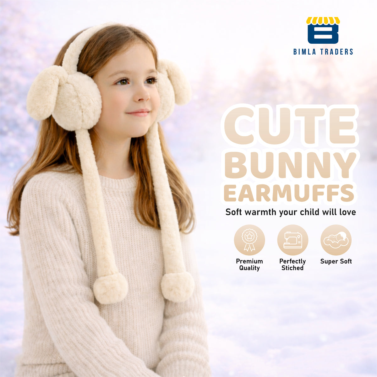 Bimla Traders Kids Premium Plush Bunny Earmuffs – Ultra-Soft, Windproof Ear Warmers with Animated Moving Ears