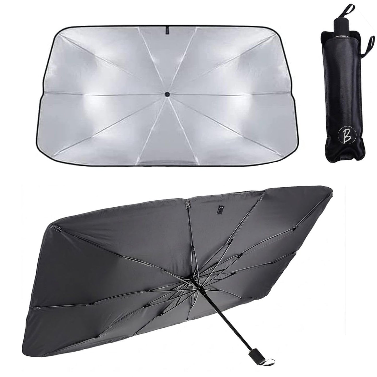 Btag Premium Foldable Car Windshield Sun Shade | Reflective UV & Heat Insulation Sun Protector for Trucks, SUVs & Cars.