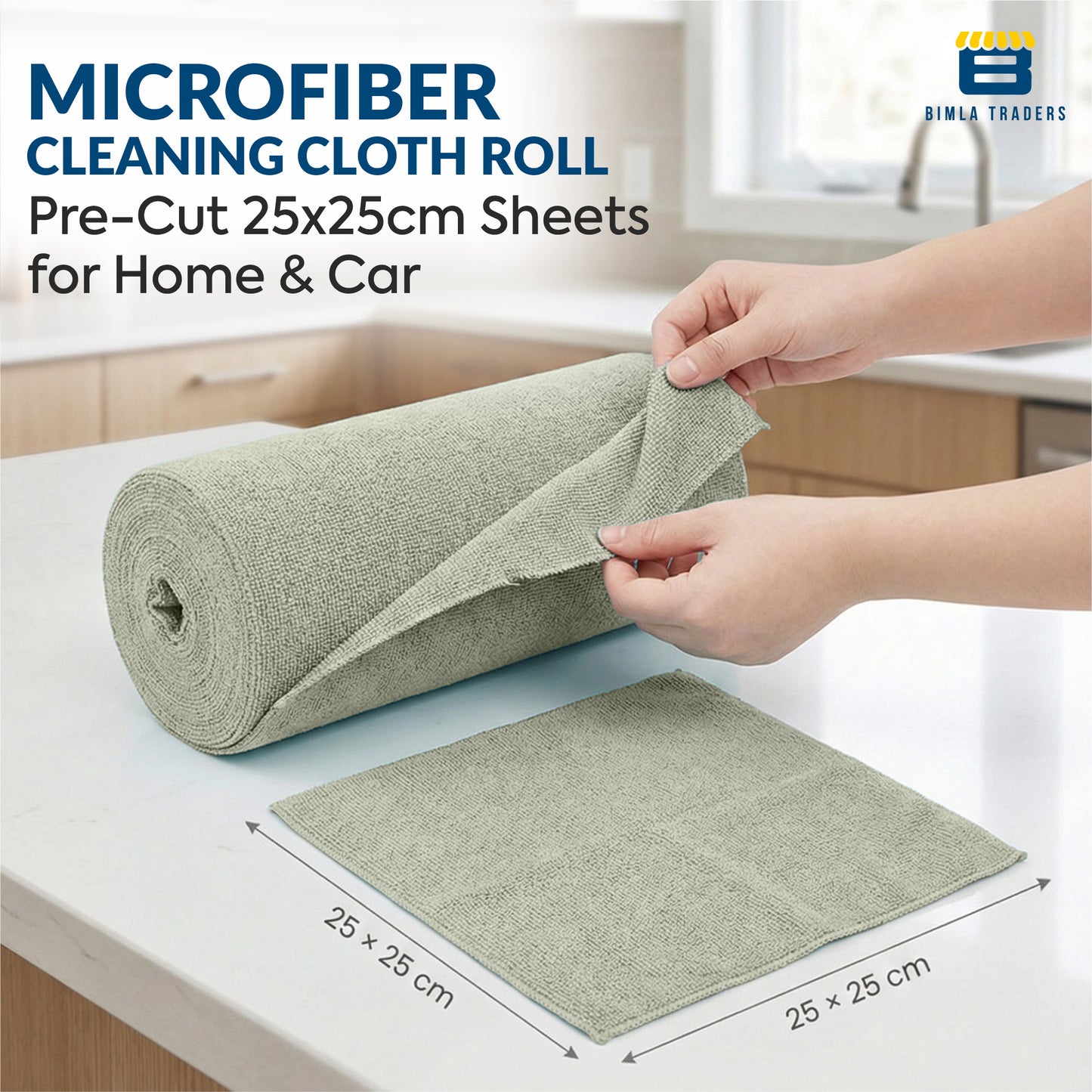 Bimla Traders Microfiber Tear-Away Reusable, Washable, 25x25cm 20 Pieces Cleaning Towels Roll – Premium, Super Absorbent Cloths for Kitchen, Car & Home