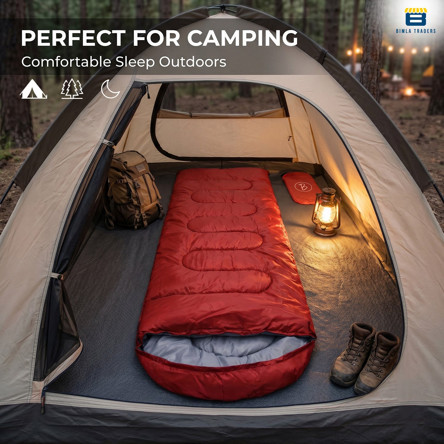 Bimla Traders Sleeping Bag for Camping & Travel | Regular Size Lightweight Sleeping Bag (1kg) | Comfortable, Easy to Carry & Store. Pack of 1