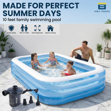 Bimla Traders Premium Inflatable Family Swimming Pool for Kids & Adults | Extra-Large 7 Feet 3-Layer Striped Bath Tub Without Pump, 82x59x23 Inch for Home & Outdoor Use