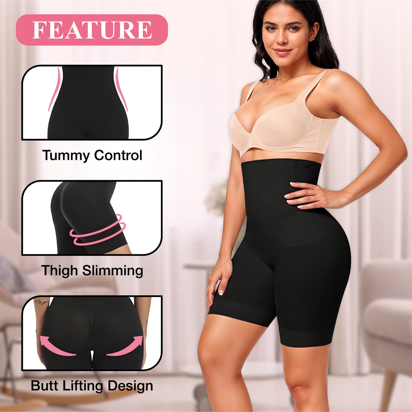 Bimla Traders High Waist Tummy Control Shapewear Shorts | Tummy Tucker| Seamless Body Shaper | Shorts Under Dress | Comfortable | Breathable | Free Size 35 to 75 KG | Skin