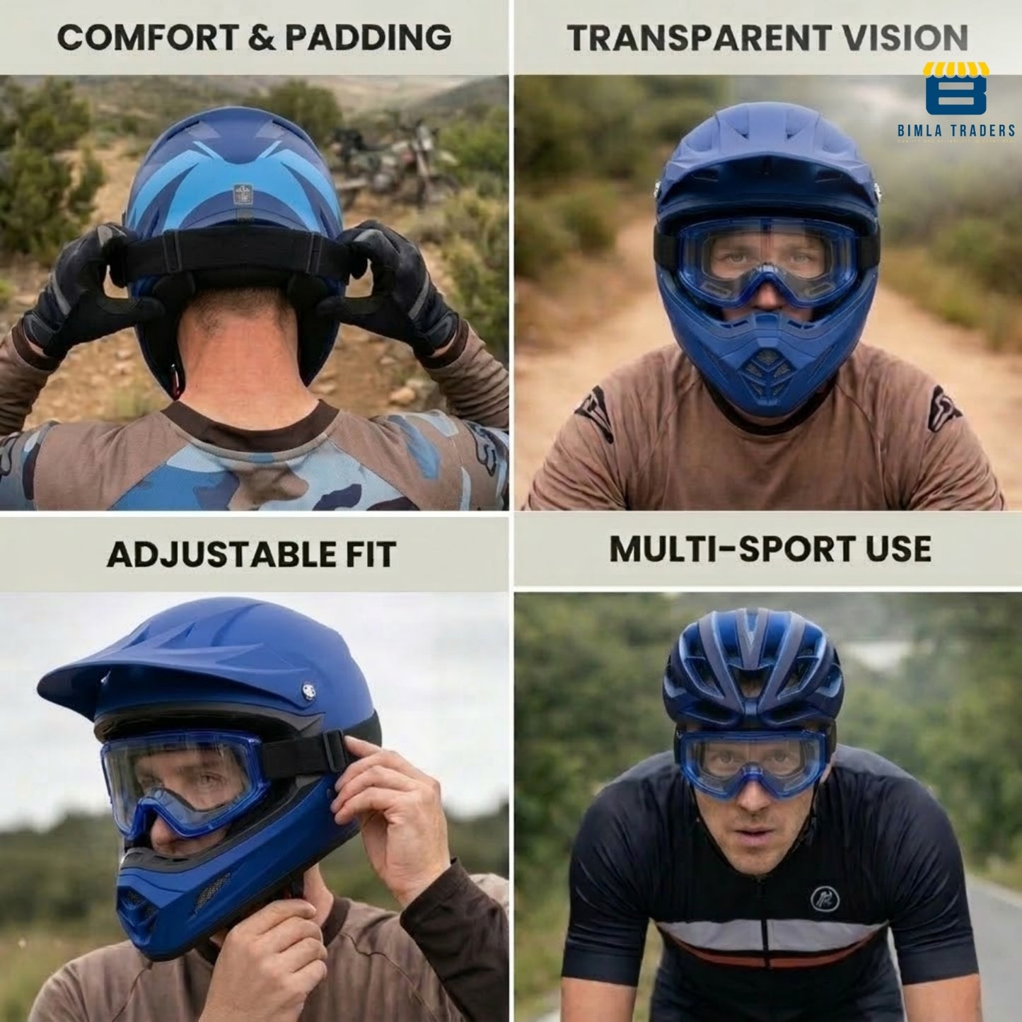 Btag Premium Adult Motocross Dirt Bike Racing, Cycling Goggles – Transparent Lens, Adjustable Strap with Extra Back Padding for Comfort. Pack of 1