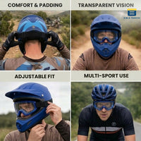 Btag Premium Adult Motocross Dirt Bike Racing, Cycling Goggles – Transparent Lens, Adjustable Strap with Extra Back Padding for Comfort. Pack of 1