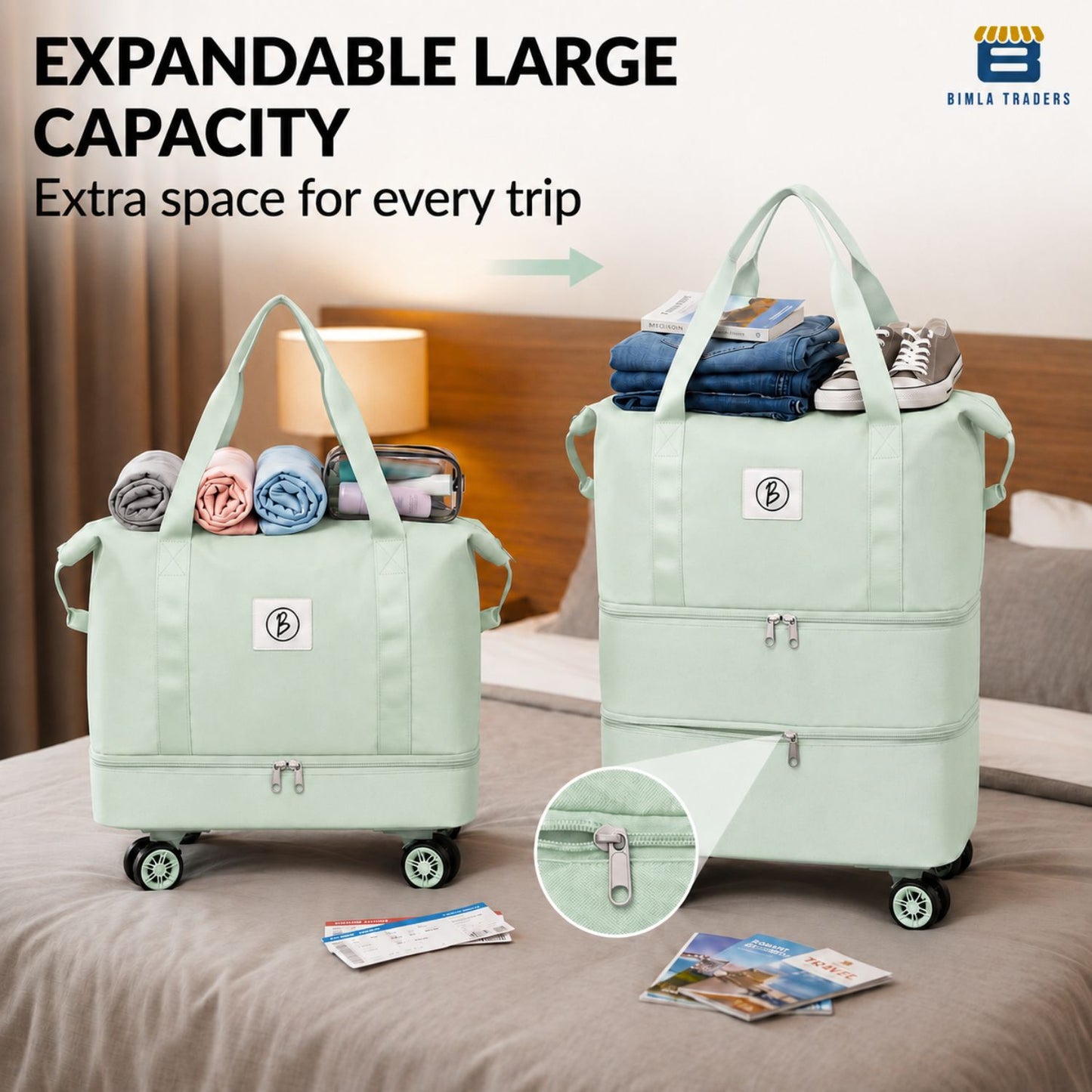 Bimla Traders Travel Duffle Bag with Wheels | Expandable & Waterproof Traveling Bag for Unisex (Pack of 1)